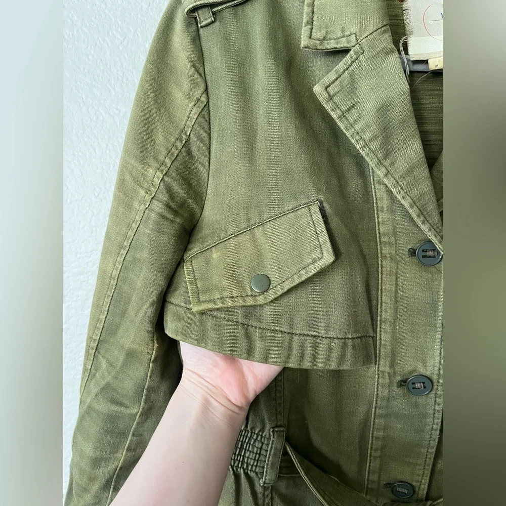 HEI HEI Anthropologie Ruffleback Military Green Jacket Women’s Size M - Picture 9 of 15